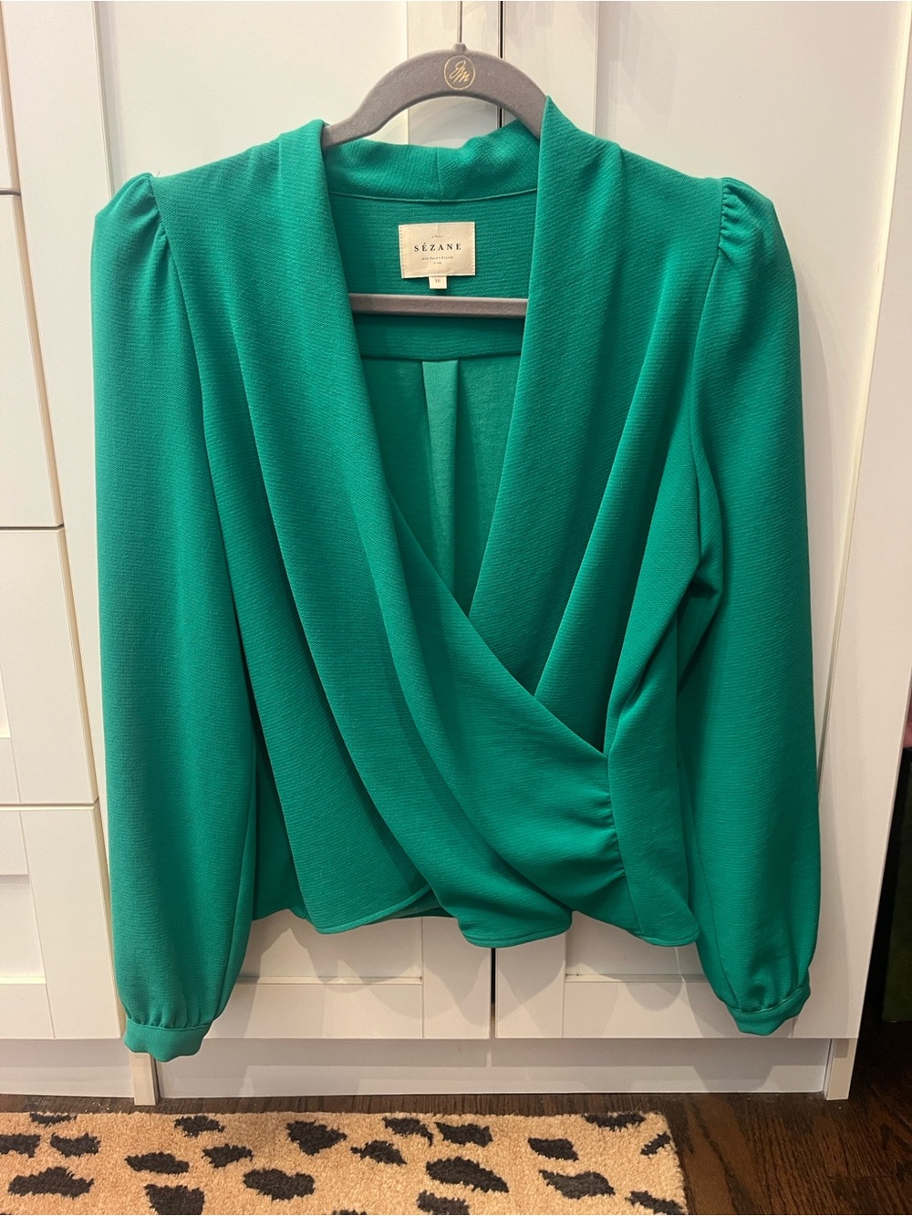 Sezane Abelia Emerald Green Wrap-Style Blouse - Picture 2 of 4